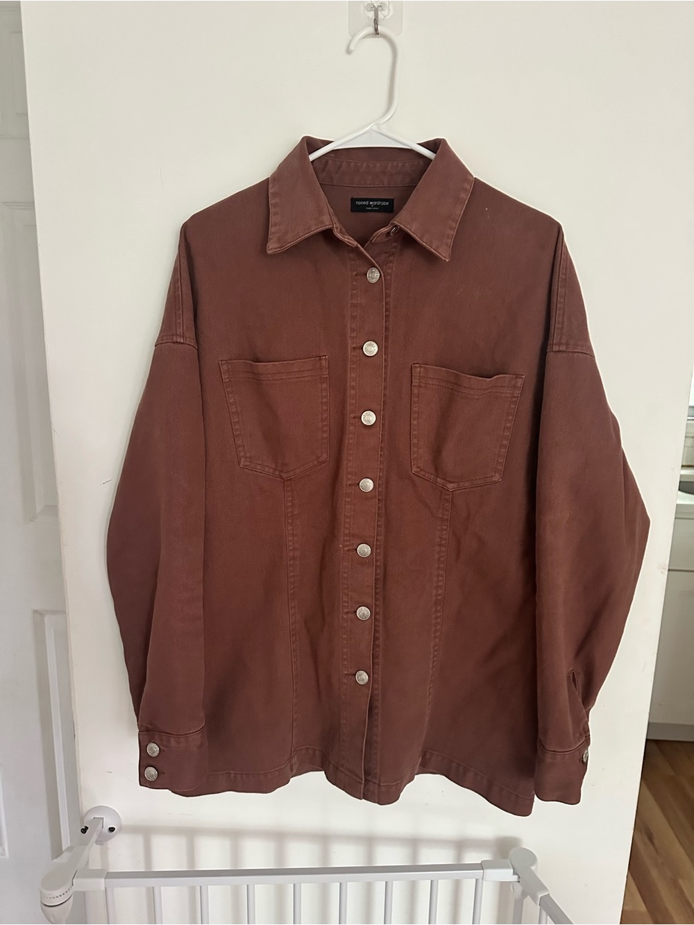 Naked Wardrobe Women's Brown Button-Up Shirt Jacket Waisted